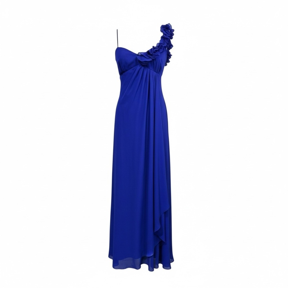 Adrianna Papell Hailey One Shoulder Ruffle Chiffon Prom Gown Formal Women's 14
